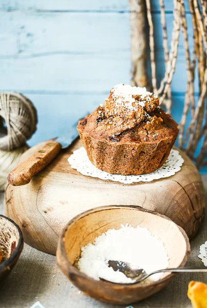 Chocolate muffins with pumpkin, coconut sugar and coconut, autum — Stock Photo, Image