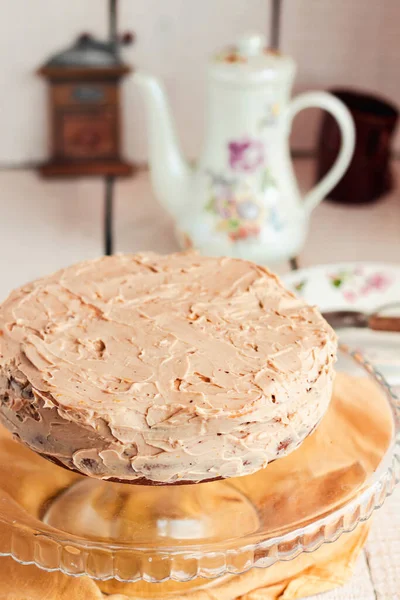 Délicieux Gâteau Rond Caramel Blanc Beurre Café Bonbons Faits Maison — Photo