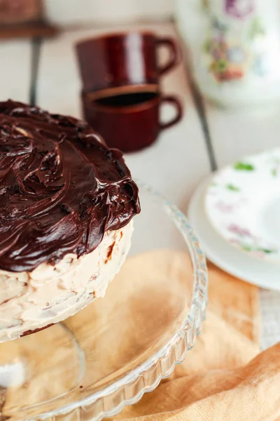 Delicioso Postre Casero Rich Dark Chocolate Cake Sabor Chocolate Húmedo — Foto de Stock