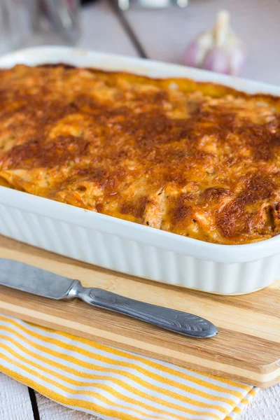 Meat lasagna in the form of baking — Stock Photo, Image
