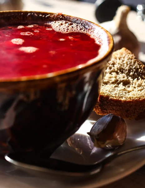 Red borscht with beets and beans — Stock Photo, Image