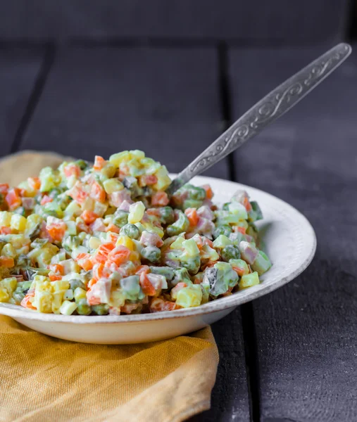 Russian traditional salad olivier, new year — Stock Photo, Image