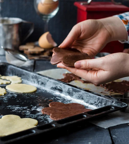 the process of making biscuits, shortbread dough raw, cut shape