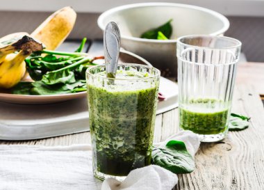Ispanaklı, vitamini yeşil smoothie muz, temiz yemek