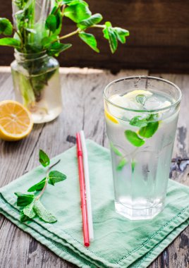 limonata buz, limon dilimleri ve nane, rustik, seçici focu