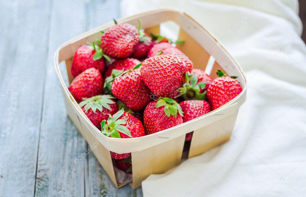 fresh strawberries in a box, raw food, summer berries, selective