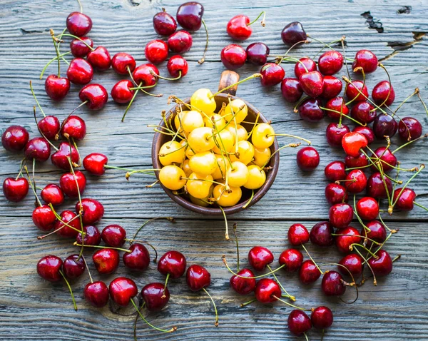 fresh red and yellow cherry in a plate,healthy snack, summer