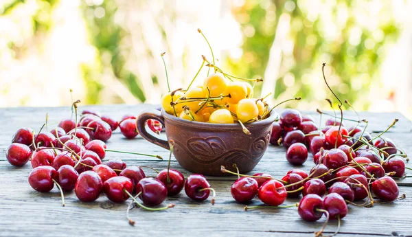 Fresh red and yellow cherry in a plate,healthy snack, summer, se — Stock Photo, Image