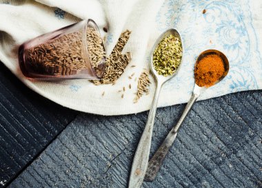 baharat kimyon, zerdeçal, bir kaşık kekik