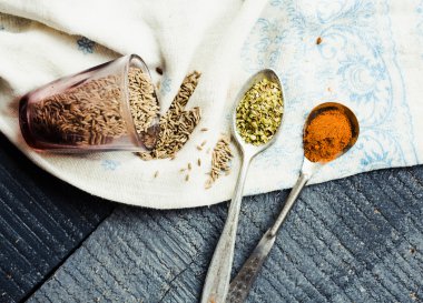 baharat kimyon, zerdeçal, bir kaşık kekik