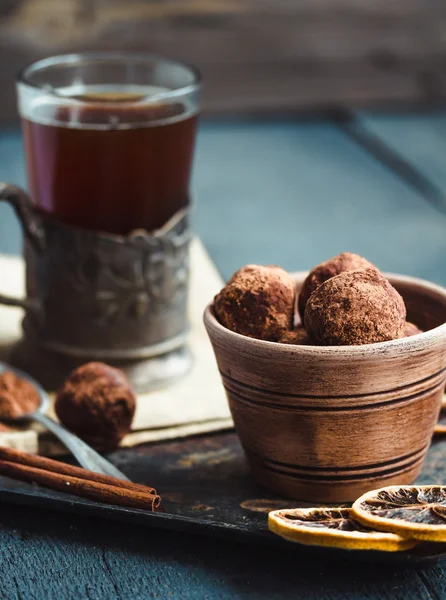 Handmade chocolate truffle, sweet dessert — Stock Photo, Image