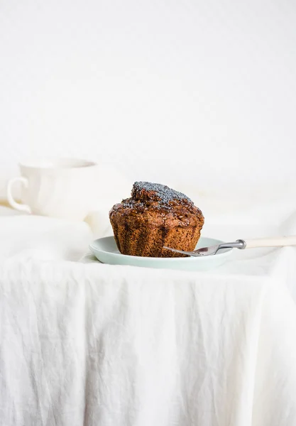 Handmade chocolate muffins with carob, honey, raisins and poppy — Stock Photo, Image
