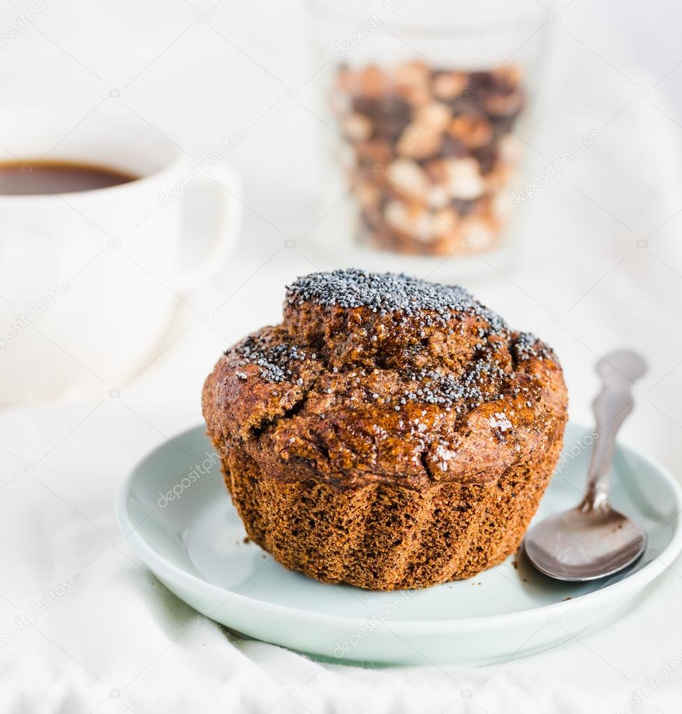 vegan muffins with carob, honey, raisins and poppy seeds, desser