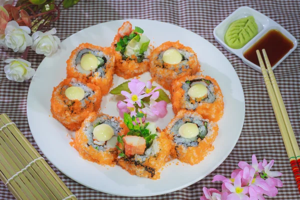 The make sushi in home and take photo in studio