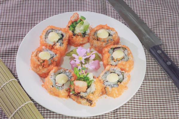 The make sushi in home and take photo in studio