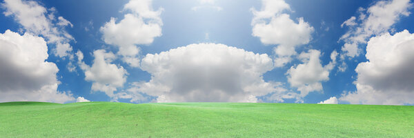 The beautiful landscap panorama blue sky with cloud and grass