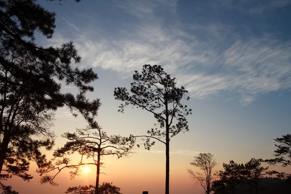 I paesaggi di montagna silhouette e cielo o tramonto — Foto Stock