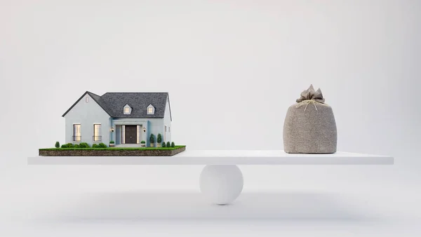 家を購入する不動産や不動産投資広告のための販売や購入の概念 3Dレンダリング — ストック写真
