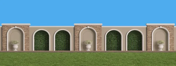 Valla Con Seto Césped Grass Classic Style Rendering — Foto de Stock