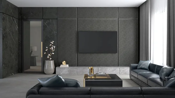 Black living room.3d rendering