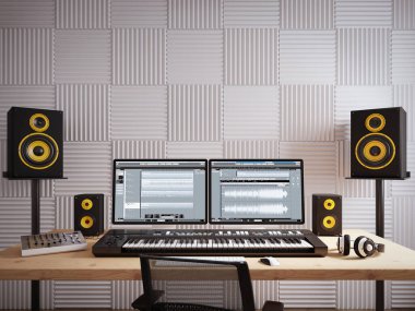 Ses işyeri, kayıt stüdyosu, bilgisayar müzik stüdyosu 3D görüntüleme