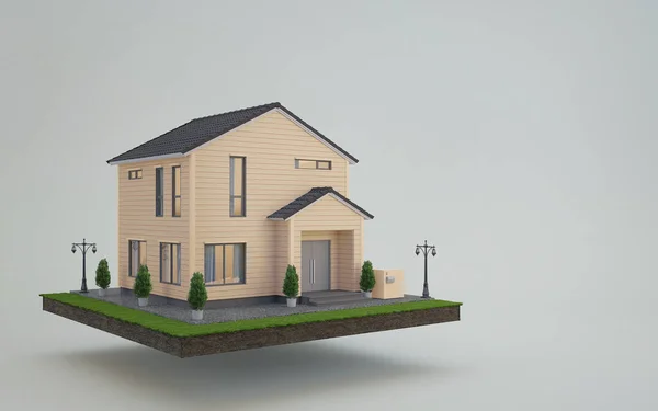 不動産販売や不動産投資の概念で地球と芝生の上の家 3Dレンダリング — ストック写真