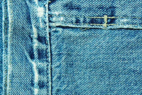 Mavi denim kumaş dikiş ile — Stok fotoğraf