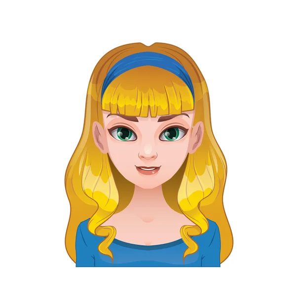 Mujer rubia con pelo largo y diadema — Vector de stock