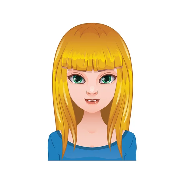 Mujer rubia con el pelo largo y liso y flequillo — Vector de stock