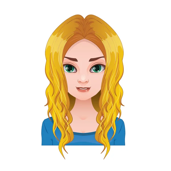 Mujer rubia con el pelo ondulado largo — Vector de stock