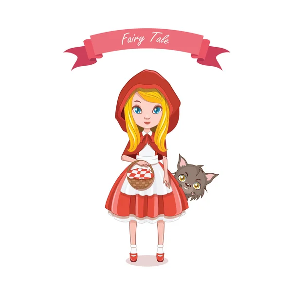 Illustration of red riding hood girl with wolf — Stock Vector