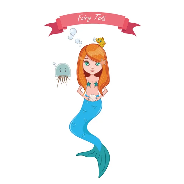 Illustratie van de zeemeermin meisje houdt een parel — Stockvector