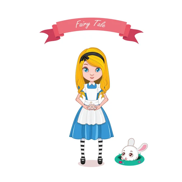 Illustration av Underlandet flicka med vit kanin — Stock vektor
