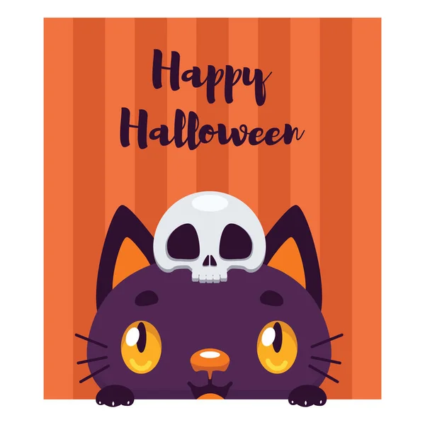 Halloween Blahopřání Roztomilou Nakukující Černošky Kočka — Stockový vektor
