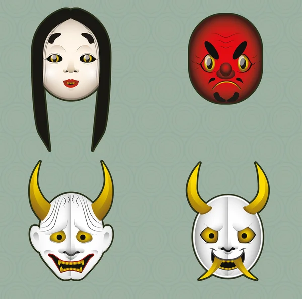 Máscaras demoníacas japonesas —  Vetores de Stock