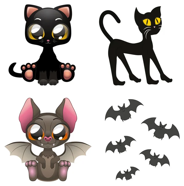 Iconos de gatos y murciélagos — Vector de stock