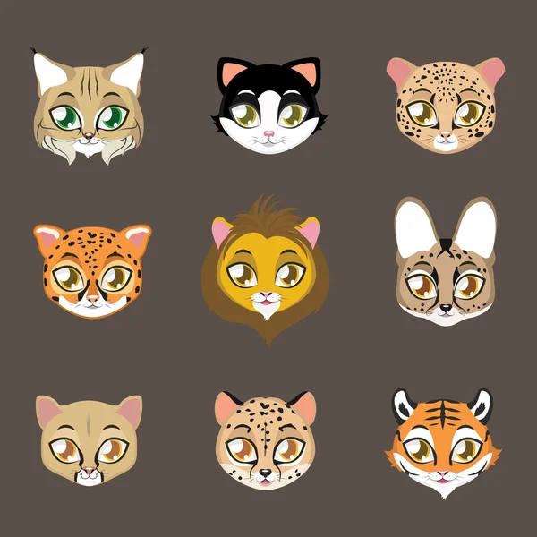 Collection of cute feline portraits — Stockvector