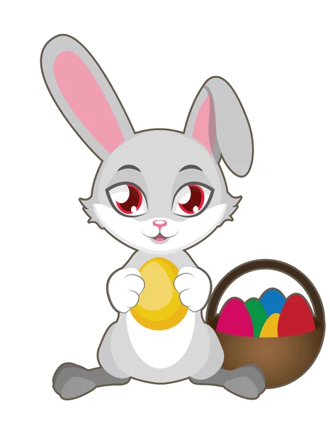 Conejo de Pascua con huevos coloridos — Vector de stock