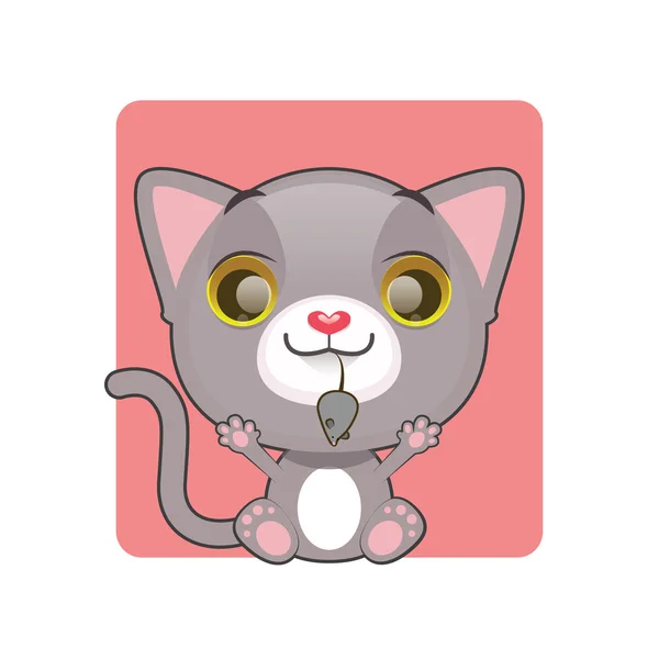 Chaton dessin animé avec souris — Image vectorielle