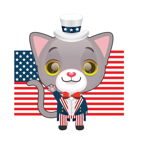 Gatito de dibujos animados con bandera de EE.UU. — Vector de stock