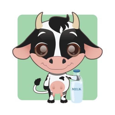 Sevimli inek süt şişesi holding