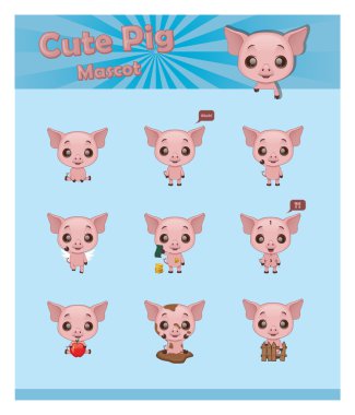 Sevimli domuz maskot seti