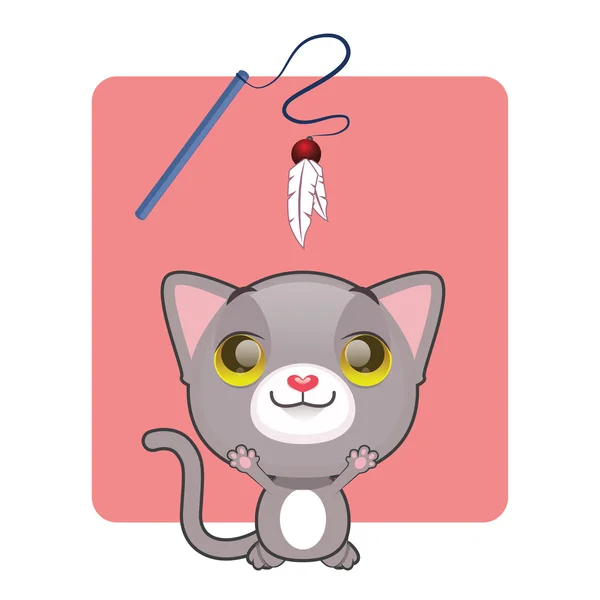 Lindo gatito gris ansioso por jugar — Vector de stock