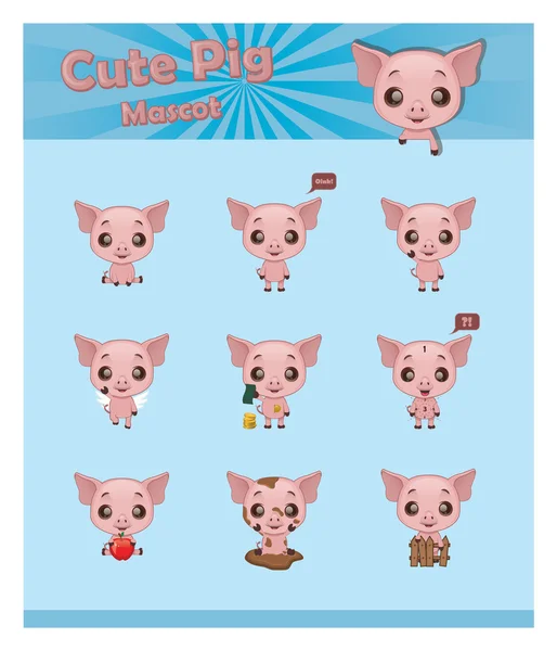 Cute pig mascot set — Stock Vector