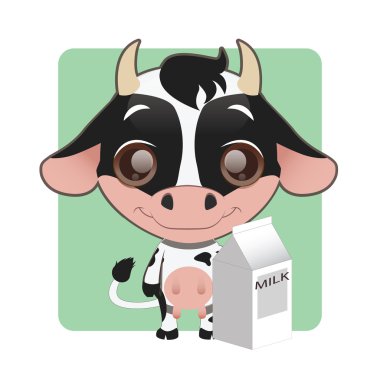 Sevimli inek süt şişesi ile