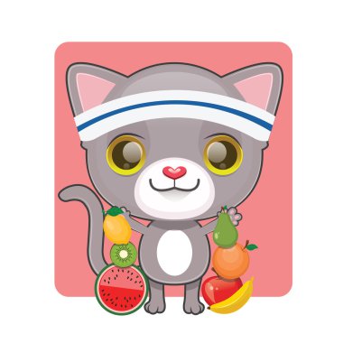 Ne yemek sağlıklı olmak için gösterilen şirin Gri kedi