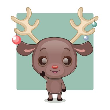 Şirin Ren geyiği geyik boynuzu üzerinde baubles ile