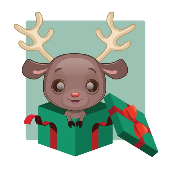 Mignon renne dans la boîte cadeau ouverte — Image vectorielle