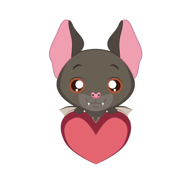 Cute bat holding a heart — Stock Vector