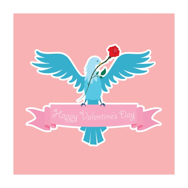 Pájaro con bandera de San Valentín y rosa — Vector de stock